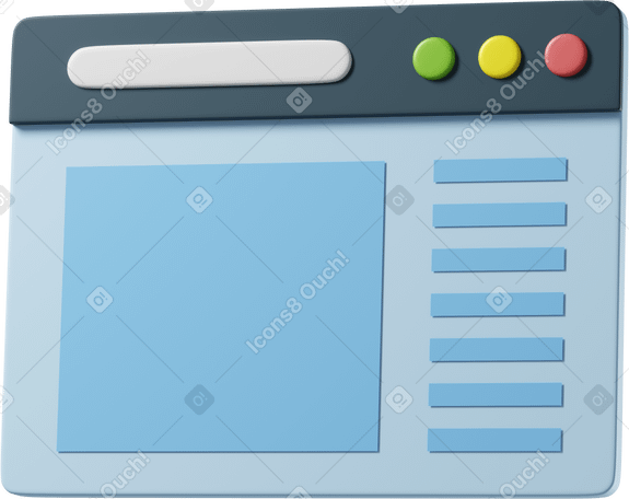 3D browser window with open web page Illustration in PNG, SVG