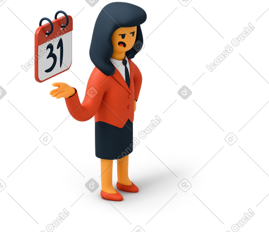 3D 有日历提醒的女人 PNG, SVG