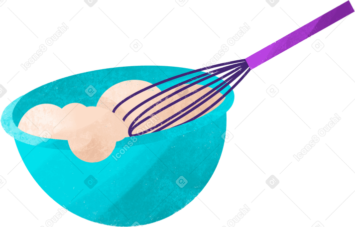 bowl with whisk for beating dough Illustration in PNG, SVG