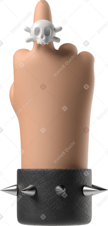 3D Rocker's tanned skin hand showing middle finger with skull ring PNG, SVG