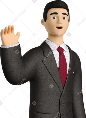 3D businessman in black suit waving goodbye Illustration in PNG, SVG
