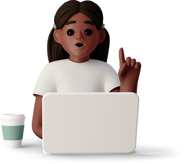 girl sitting  in front of laptop and having an idea PNG, SVG