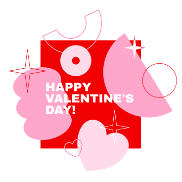 С днем святого валентина на геометрическом абстрактном фоне с сердечками в PNG, SVG