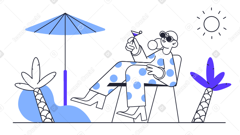 Woman relaxing with a drink on a vacation Illustration in PNG, SVG