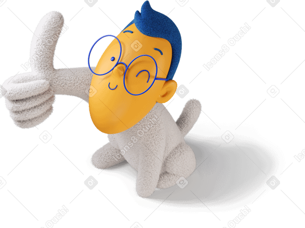 3D Top view of a winking boy showing thumb up turned left PNG, SVG