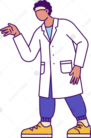 Мужчина в лабораторном халате поднимает руку в PNG, SVG