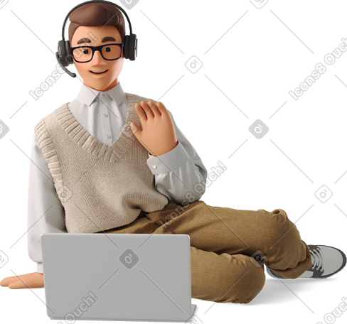 3D young man talking online PNG, SVG