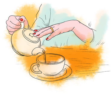 Женщина наливает чай в чашку в PNG, SVG