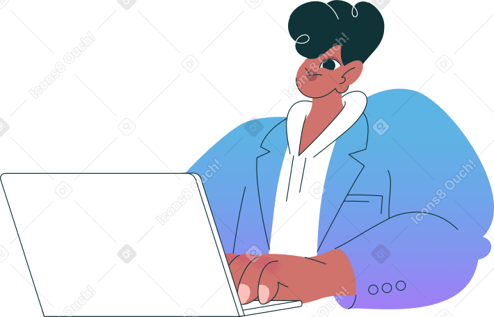 man in jacket and hoodie with laptop Illustration in PNG, SVG