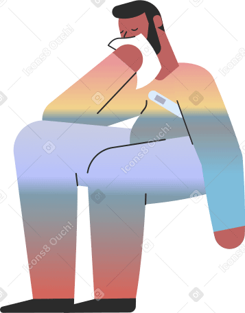sick man with tissue and thermometer PNG、SVG