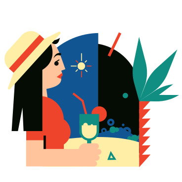 Woman on tropical vacation sipping cocktail PNG, SVG