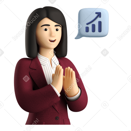 3D Деловая женщина довольна ростом прибыли в PNG, SVG
