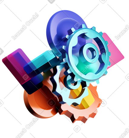 3D 与齿轮的动态抽象构成 PNG, SVG