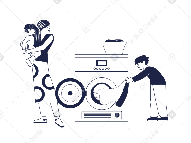 Child helps his mother with laundry Illustration in PNG, SVG
