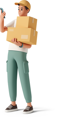 3D delivery boy with boxes PNG, SVG
