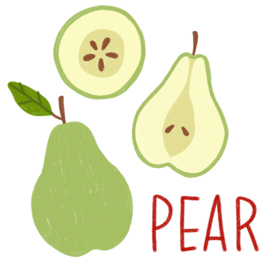 Pear, half of a pear, a pear slice and lettering PNG、SVG