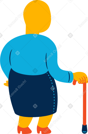 chubby old woman standing back Illustration in PNG, SVG