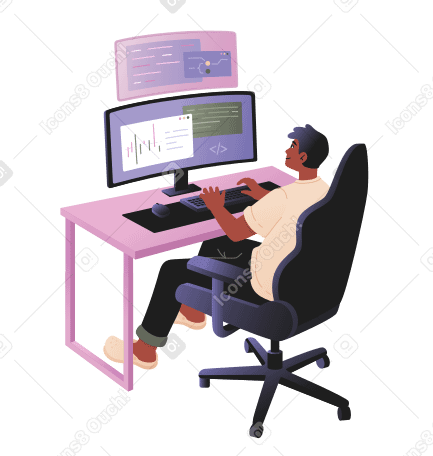 Männlicher programmierer, der programmcode schreibt animierte Grafik in GIF, Lottie (JSON), AE