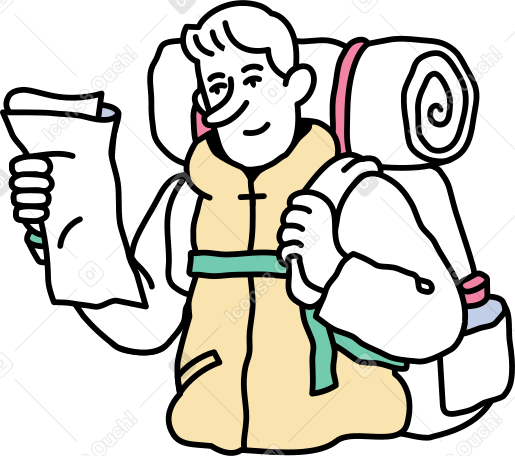young man looking at a map PNG, SVG