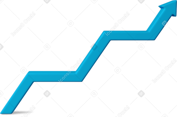 3D blue zigzag up arrow chart Illustration in PNG, SVG