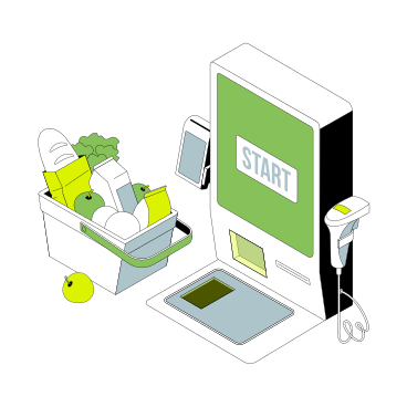Buying groceries at the self-service checkout PNG, SVG