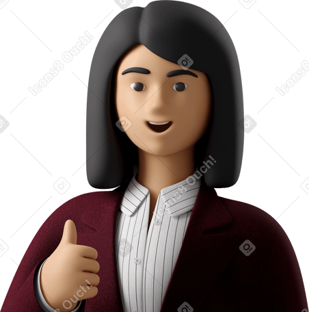 3D close up of businesswoman in red suit showing thumbs up Illustration in PNG, SVG