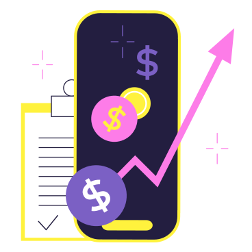 Phone with arrow, money, stars PNG, SVG