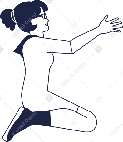 woman is sitting on her knees with her hand raised up Illustration in PNG, SVG