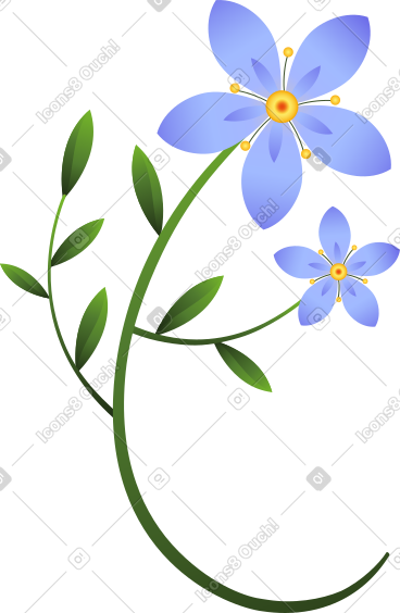 长着两朵蓝色花朵的大树枝 PNG, SVG