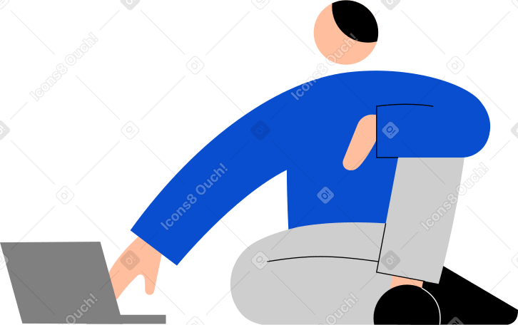 young man sitting with a laptop PNG, SVG
