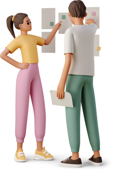 boy and girl sticking notes on wall PNG, SVG