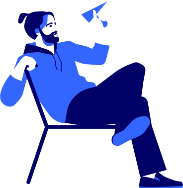 man on a chair launches a paper plane PNG, SVG