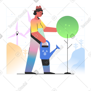 Person with watering can watering a tree animated illustration in GIF, Lottie (JSON), AE