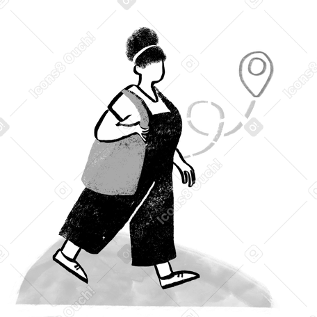 Black and white woman walking with gps Illustration in PNG, SVG