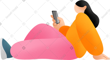 Young woman sitting with a phone in her hands PNG, SVG