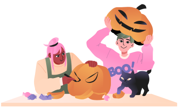 Kids carving pumpkins for Halloween PNG, SVG