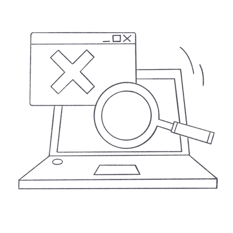 Laptop with a search magnifying glass. Page is not found Illustration in PNG, SVG