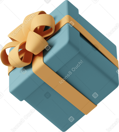 3D 有橙色丝带的蓝色礼物盒 PNG, SVG