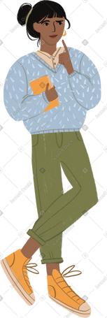 girl thinking with a book in her hand PNG, SVG