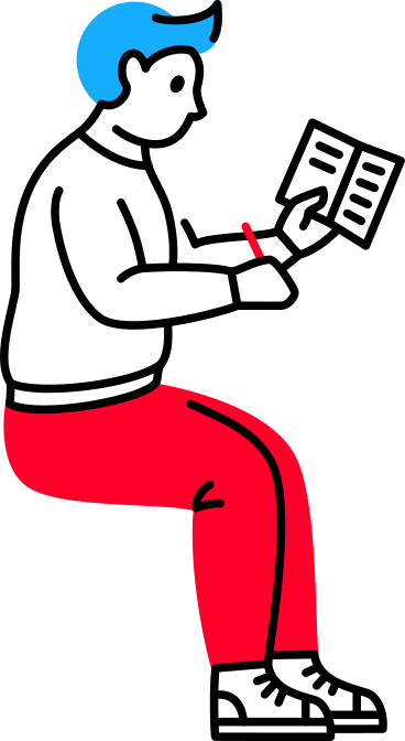 Sitting man is holding a book and writing something PNG, SVG