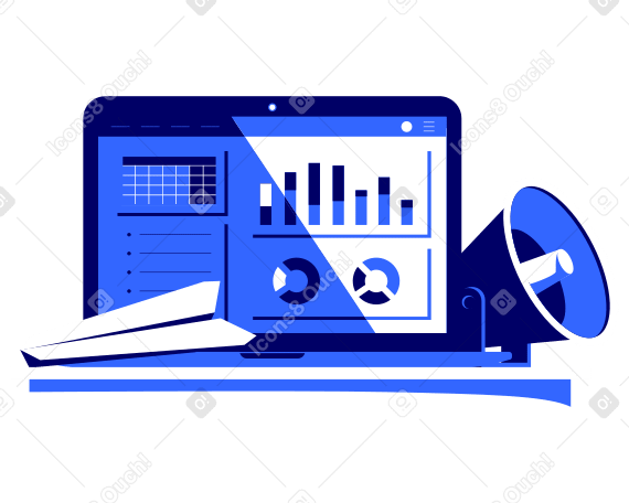 Marketing analytics tools on laptop PNG, SVG