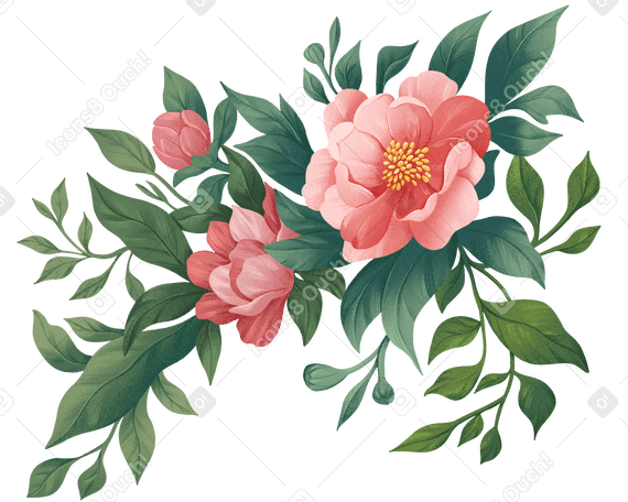 Розовые цветы шиповника среди зеленых листьев в PNG, SVG