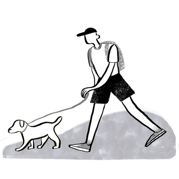 Black and white man walking the dog PNG, SVG