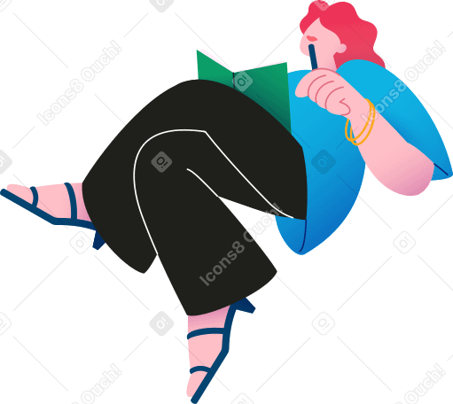 woman sitting with notebook on her lap and with pencil in hand PNG, SVG