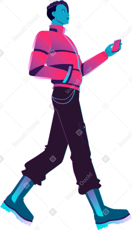 walking young man with a phone in his hands PNG, SVG