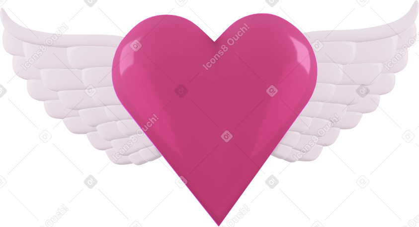 3D heart with wings PNG, SVG