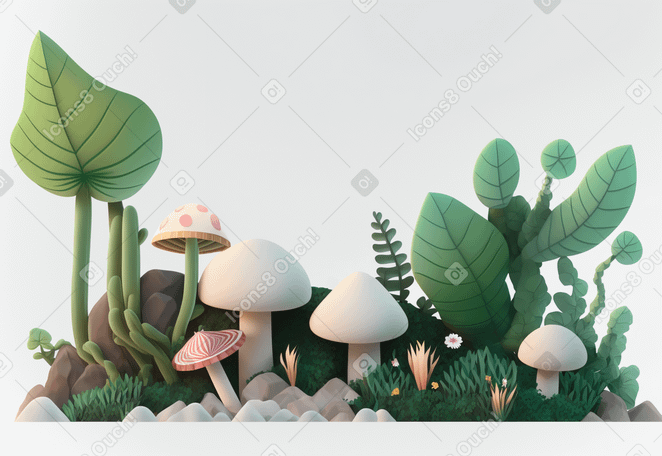 3D cartoon nature composition background Illustration in PNG, SVG