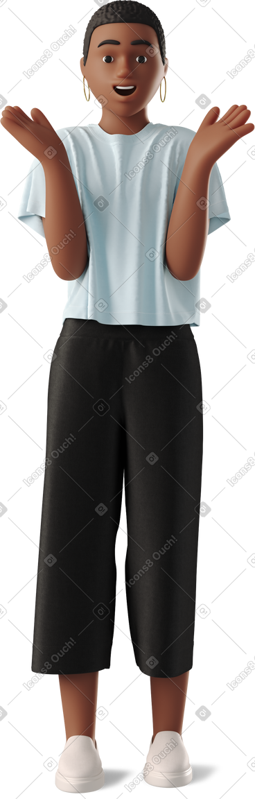 Young woman joyfully raised her hands PNG, SVG