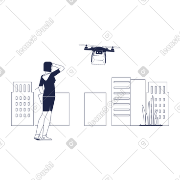 Drone delivering food to a woman animated illustration in GIF, Lottie (JSON), AE