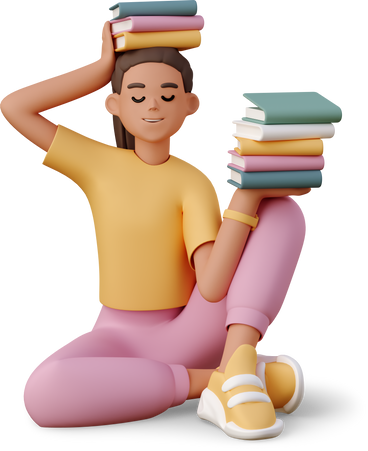 girl with books PNG, SVG